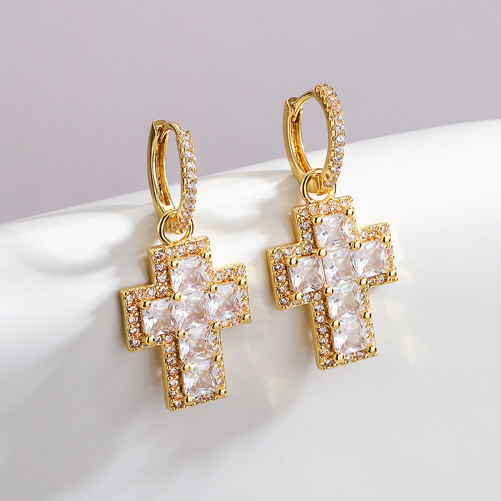 Fashion Irregular Geometric Cubic Zirconia Gold Plated Brass Earrings for Women