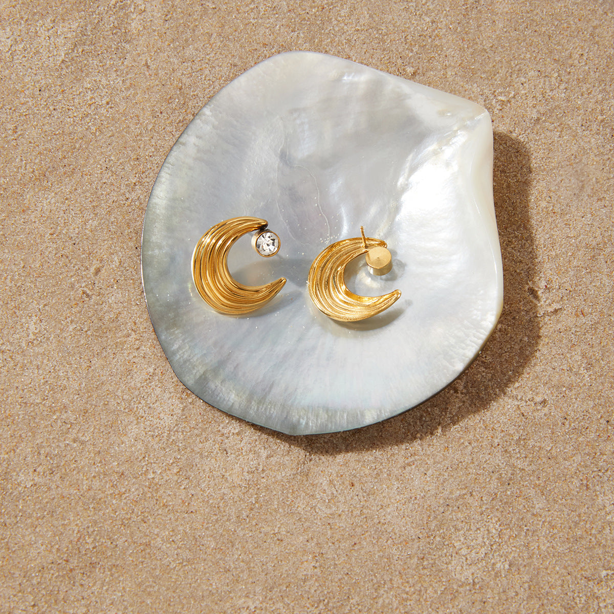 Elegant Moon Rhinestone PVD Stainless Steel Stud Earrings for Women
