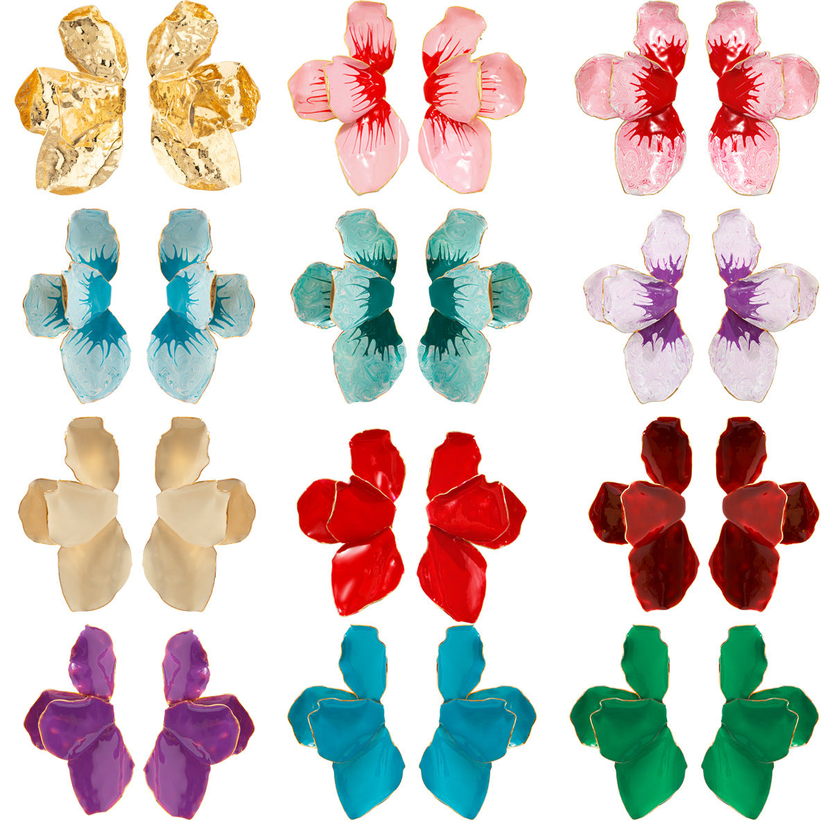 Dulces Pendientes de Aleación con Forma Floral y Diseño de Pétalos Rosas con Degradado de Esmalte para Mujer
