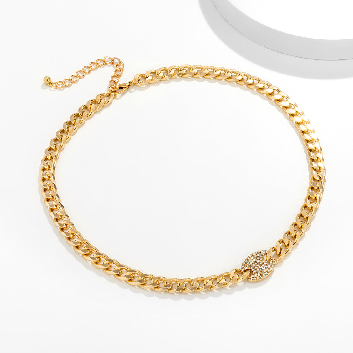 Punk Minimalist Hip-hop Geometric Round Rhinestone Inlay Alloy Plated Curb Chain Necklace