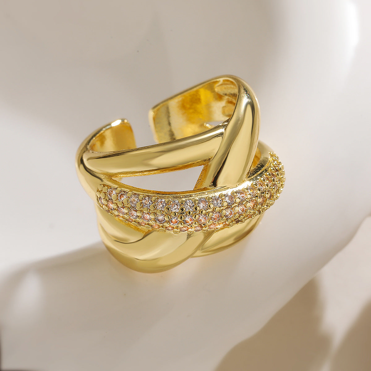 Minimalist Irregular Geometric Open Ring for Women in Copper with Micro-Pave Zirconia