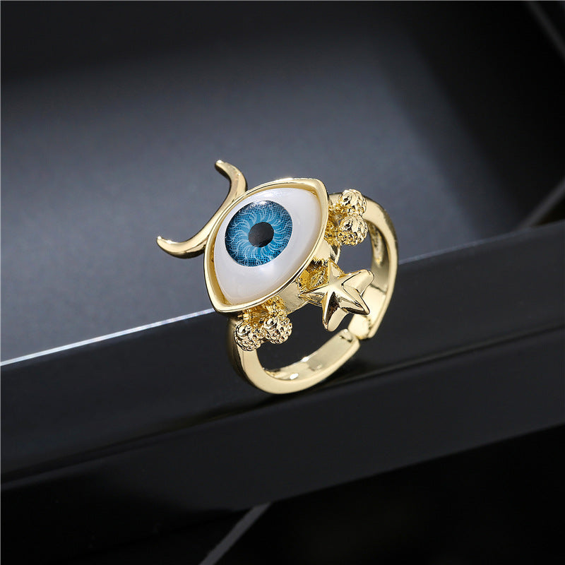 Minimalist Gold Plated Brass Geometric Evil Eye Open Ring for Women