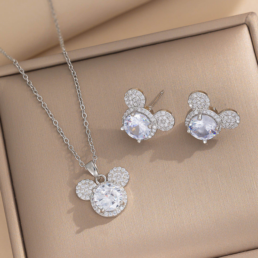 Collana con Pendente Lusso Topolino per Donna in Acciaio al Titanio con Intarsio di Strass su Catena a O, Ipoallergenica e Resistente allo Sbiadimento