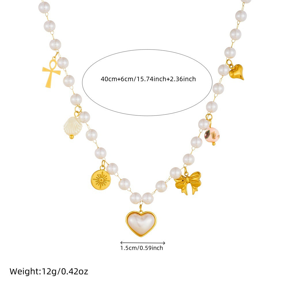 Fashionable Heart and Bow Pendant Necklace in Stainless Steel with Plated Finish for Women