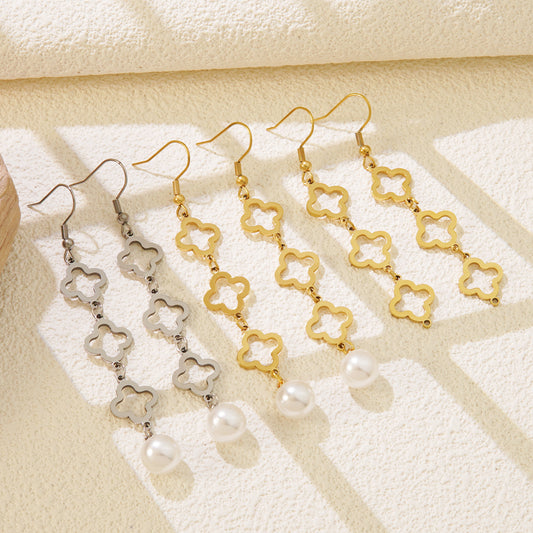 Streetwear Casual Floral Plant Stainless Steel Gold Plated Pearl Stud Earrings