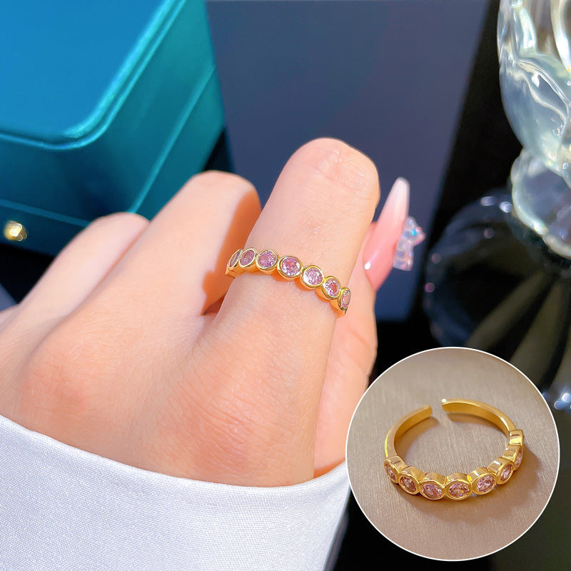 Minimalist Crown-Shaped Brass Ring with Real Gold Plating and Zircon Inlay for Women