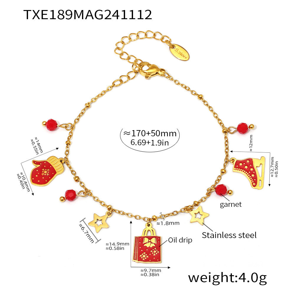 Set collana e bracciale con ciondolo a ruota panoramica di lusso smaltato in acciaio inossidabile con placcatura PVD in oro 18 carati da donna