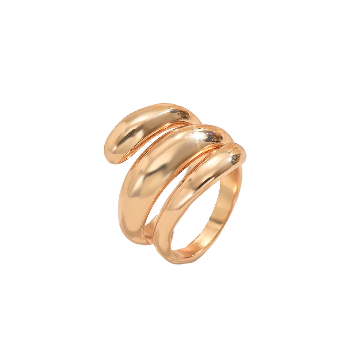 Anillo Abierto Geométrico para Mujer Hecho de Cobre con Acabado Chapado, Banda Apilable Minimalista y a la Moda