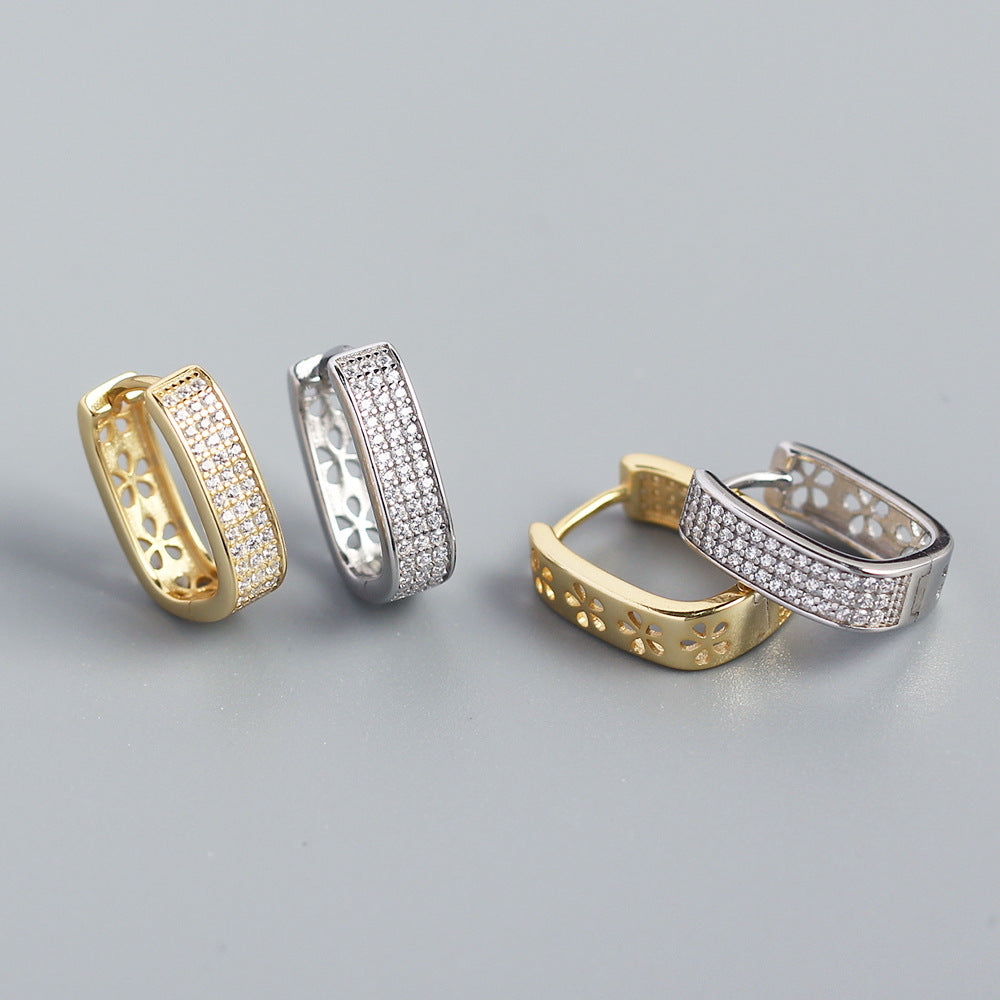 Orecchini a perno a U alla moda in argento sterling S925 con zirconi micro-pavé, orecchini da donna geometrici minimalisti