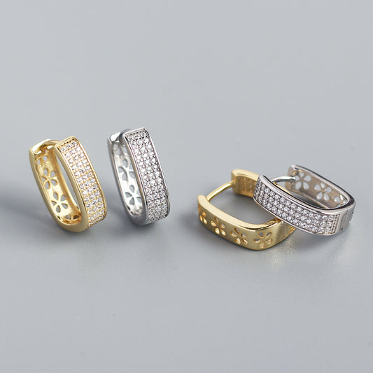 Pendientes de Plata Esterlina 925 en Forma de U de Moda con Circonita Micro-Pavé, Aretes Geométricos Minimalistas para Mujer