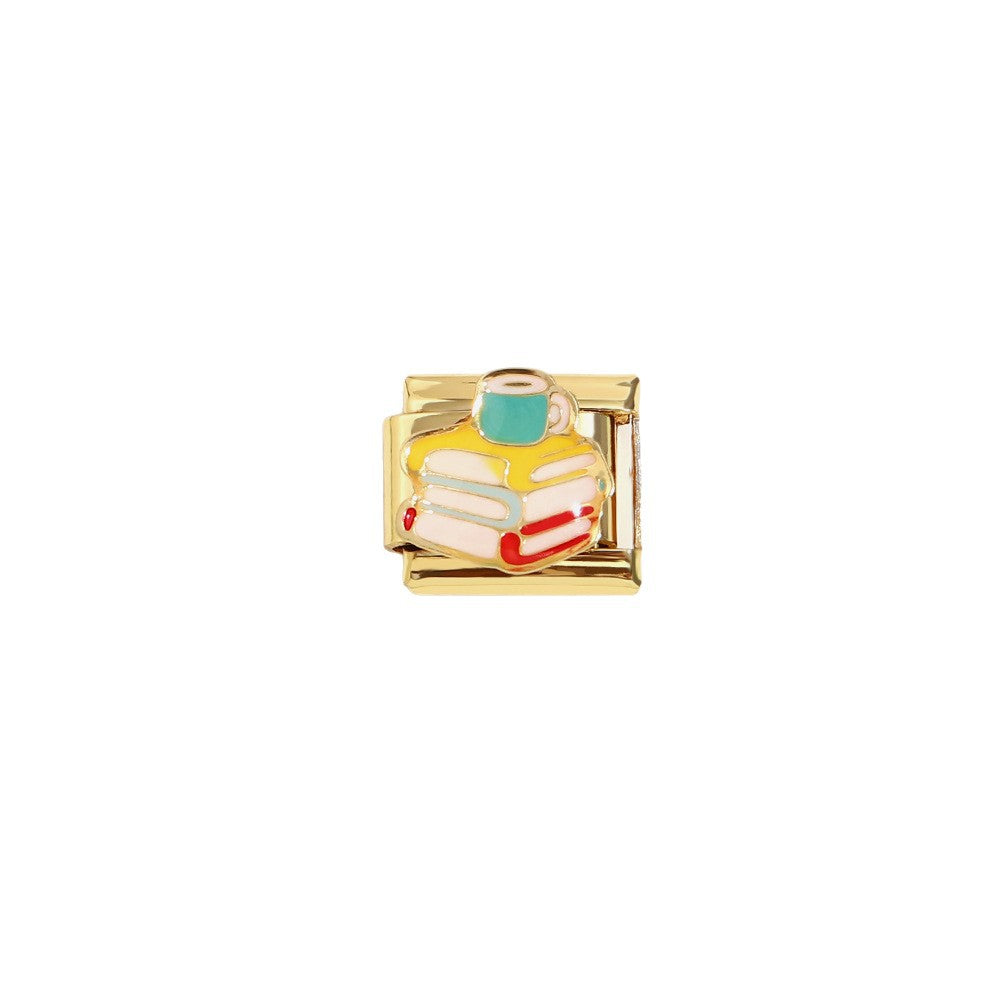 Elegant 18K Gold Plated Drip Oil Square Stainless Steel Charm Bar for Women