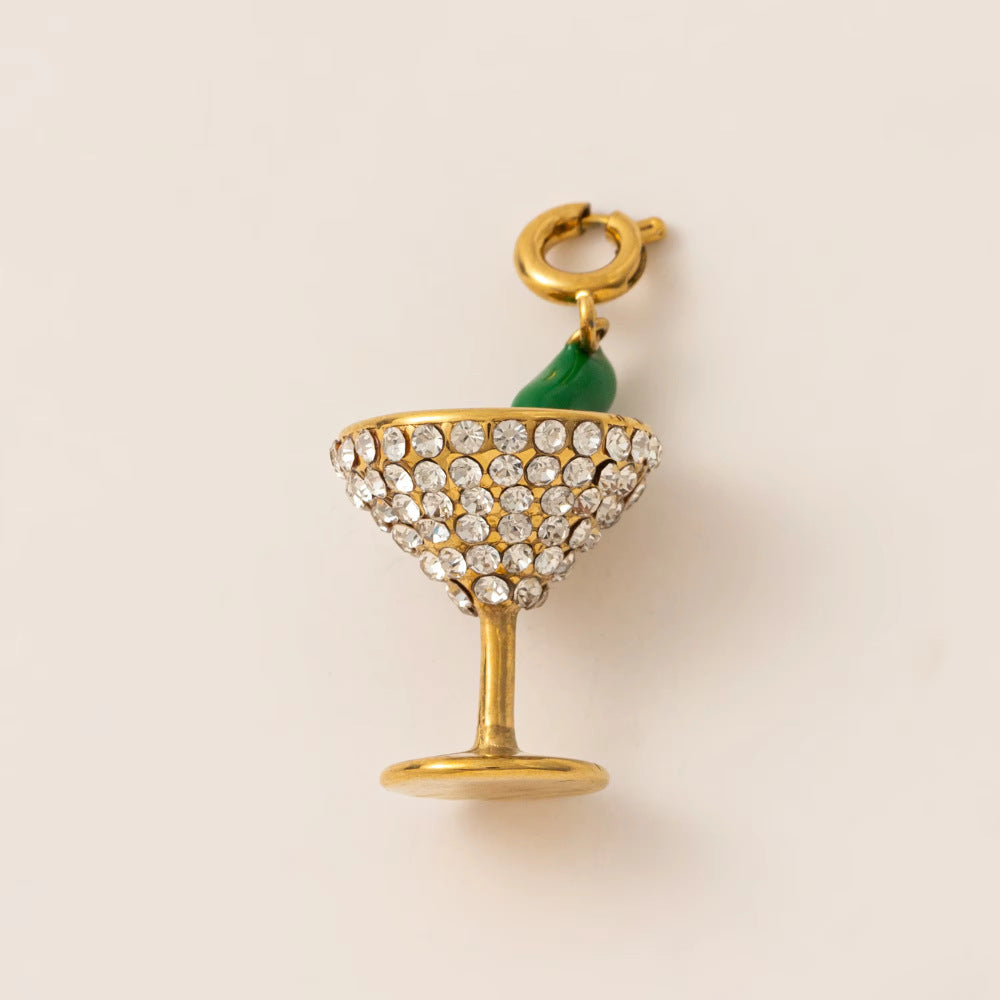 Vintage 18K Gold Plated Stainless Steel Strawberry Dessert Charm Bar for Women