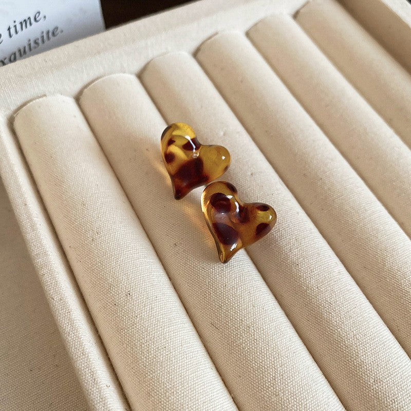 Pendientes Retro Redondos de Resina con Tono Caramelo Geométrico y Postes de Plata de Ley 925 para Mujer