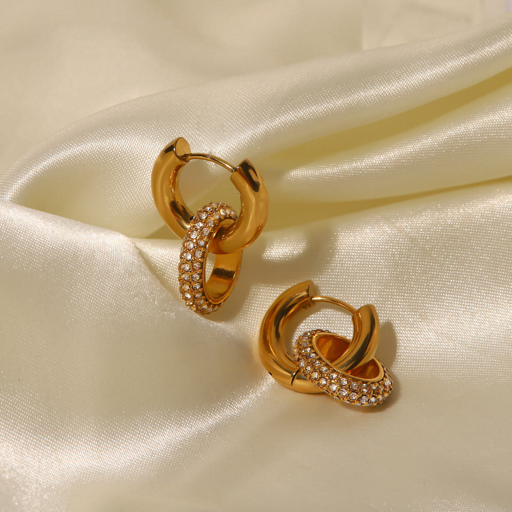 Orecchini a perno geometrici minimalisti in acciaio inossidabile con intarsio completo di strass per donne, ipoallergenici e resistenti allo sbiadimento