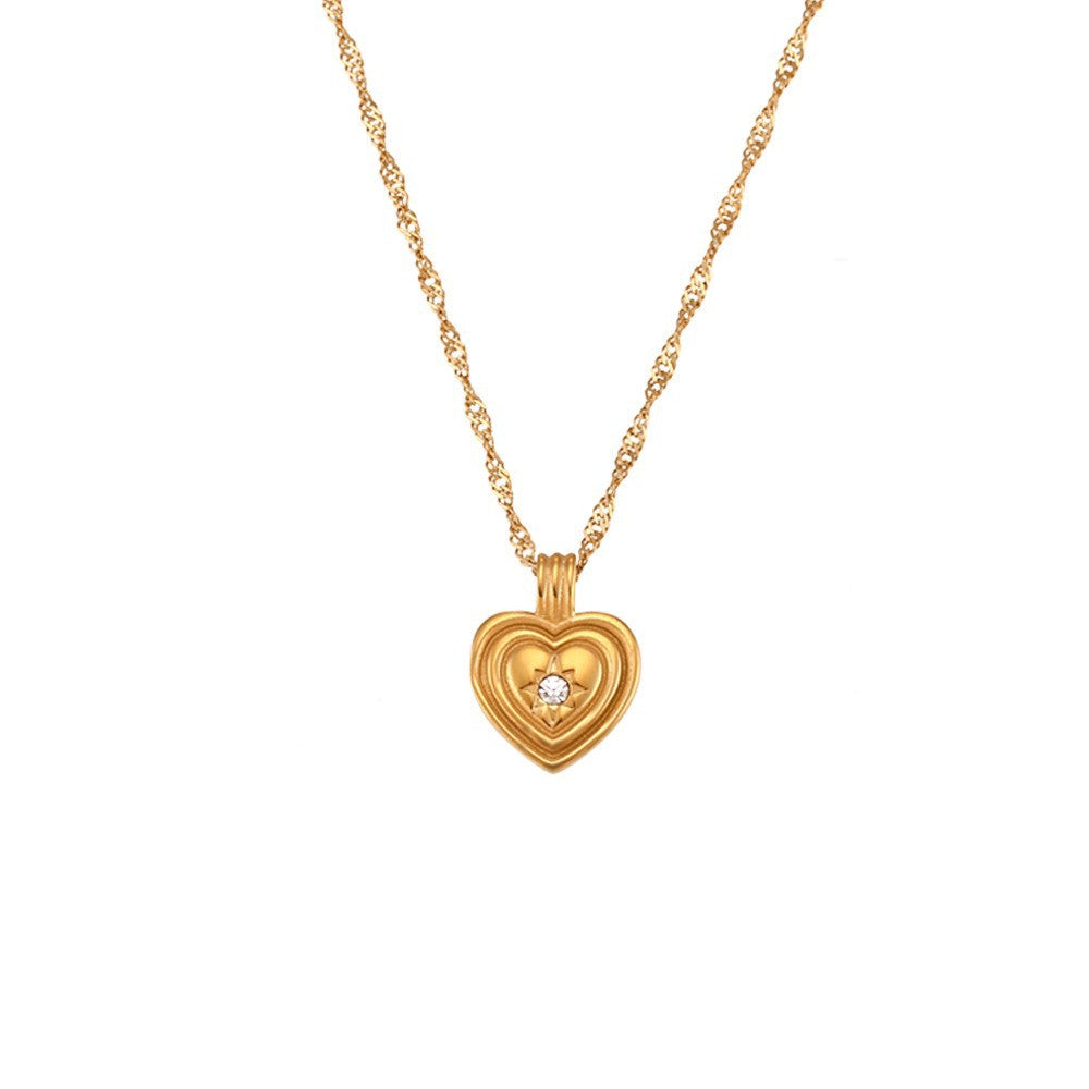 Collana da donna a pendente minimalista a mezza luna in acciaio inossidabile con placcatura in oro 18 carati e intarsio in pietra naturale