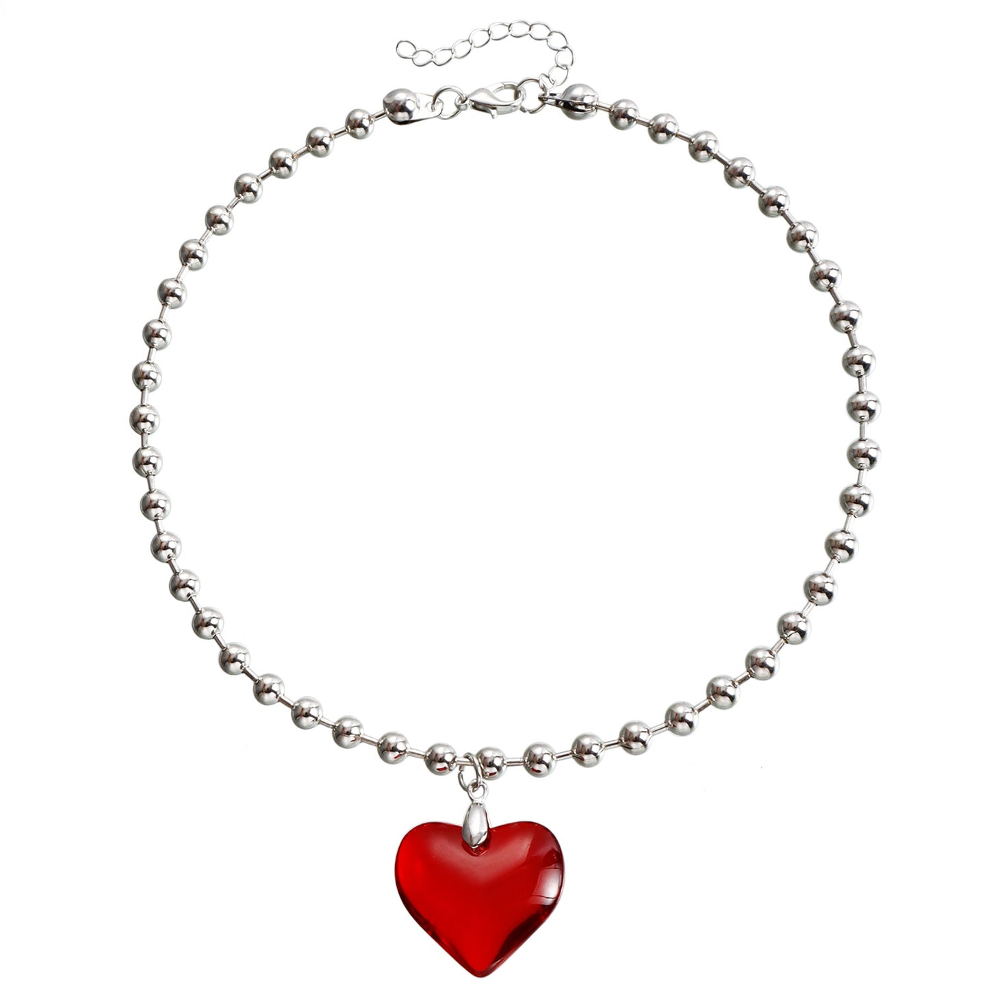 Minimalist Red Heart Pendant Necklace for Women Alloy Geometric Shape Plated Clavicle Chain