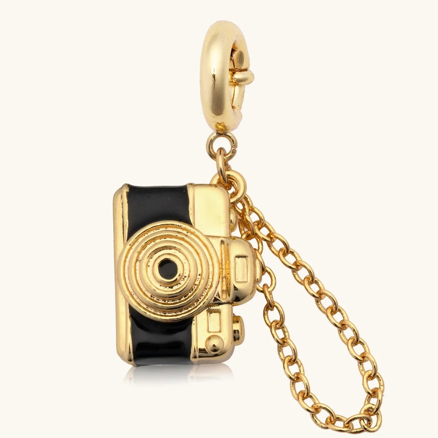 Vintage 18K Gold Plated Stainless Steel Camera Pendant Charm Bar for Women