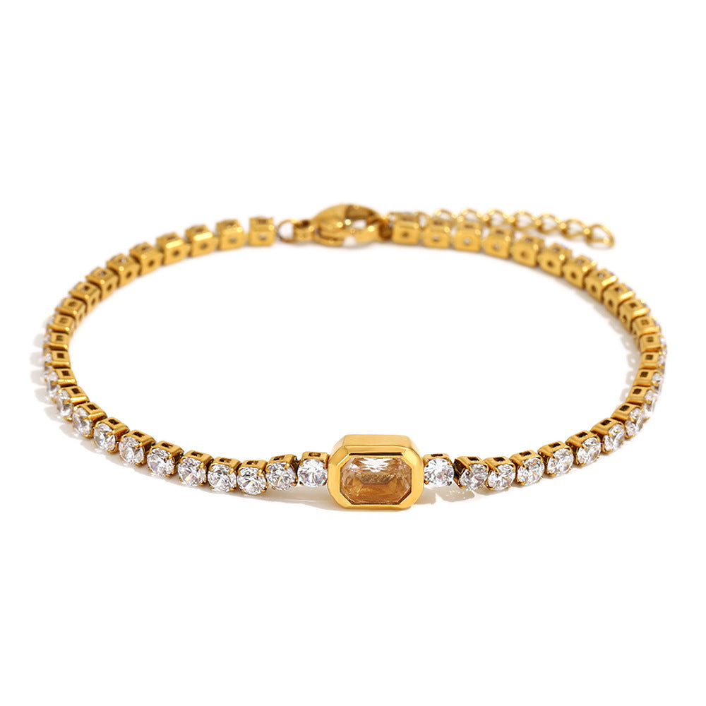 Minimalist Geometric Stainless Steel Plated 18K Gold 3mm Zirconia Bracelet for Women