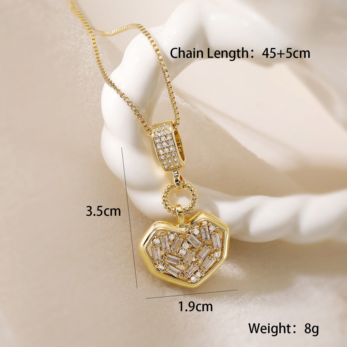 Collar Pendiente Geométrico Minimalista para Mujer en Cobre con Baño de Oro de 18K e Incrustaciones de Circones