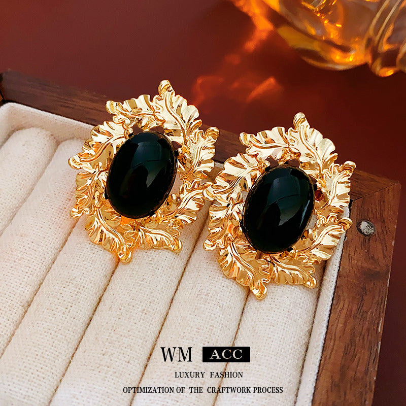 Pendientes de aleación con forma de hoja vintage y acabado chapado para mujer - Pendientes de botón botánicos retro artísticos