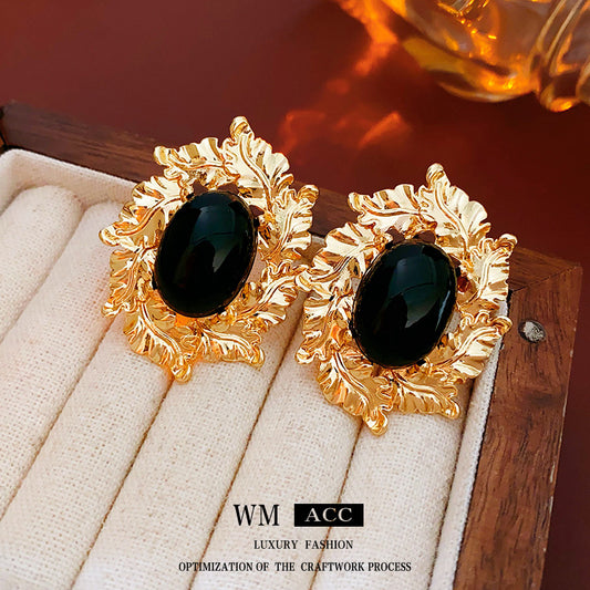 Pendientes de aleación con forma de hoja vintage y acabado chapado para mujer - Pendientes de botón botánicos retro artísticos