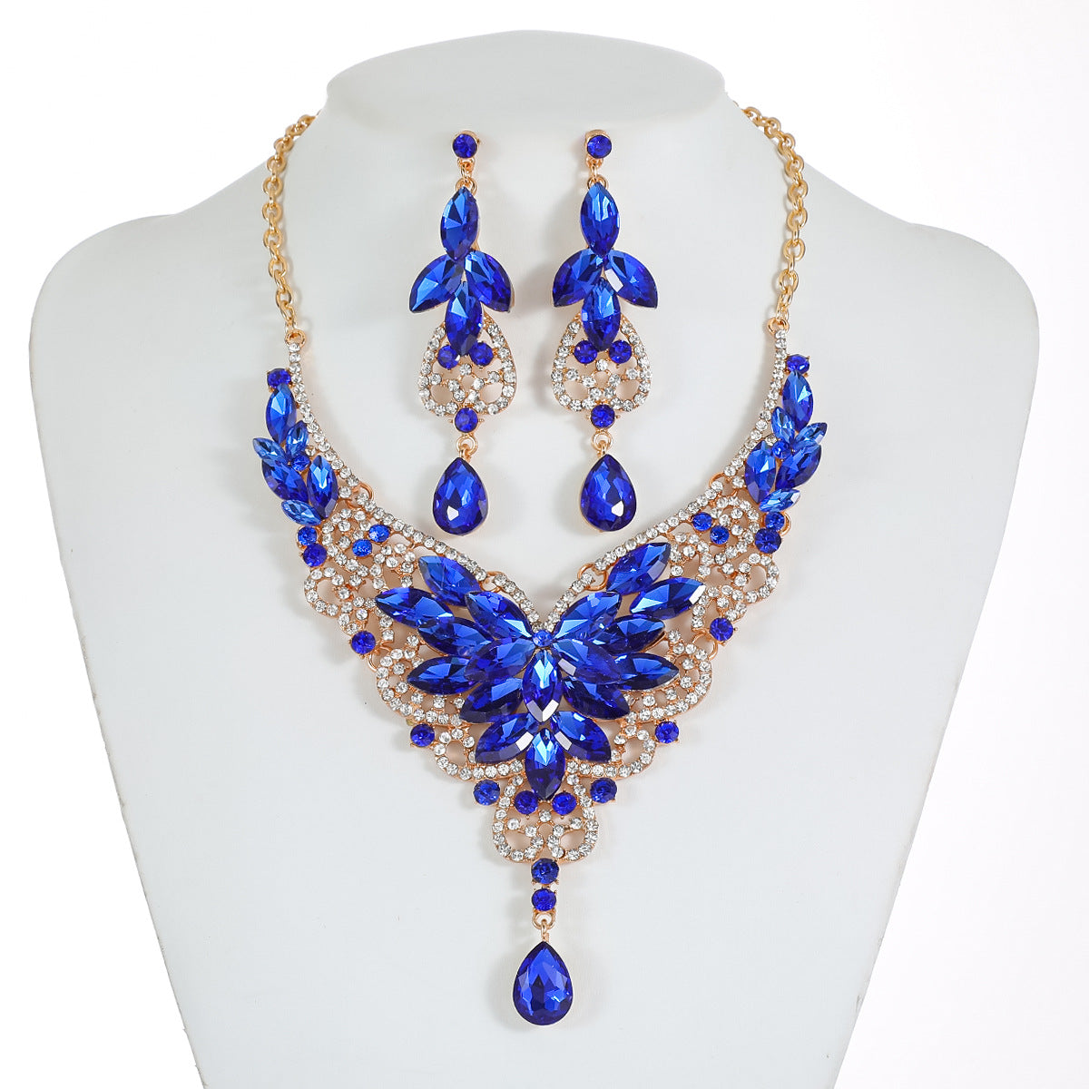 French Vintage Style Butterfly-Shaped Alloy Necklace Set with Rhinestone Accents, Electroplated O-Chain, Floral Botanical Design Featuring Wheat, Petal, Leaf and Lotus Pod Motifs for Women
