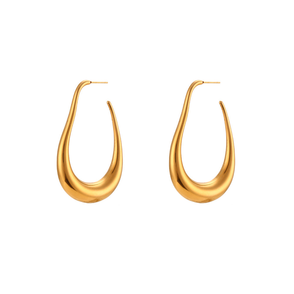 Pendientes de aro curvos huecos de acero inoxidable geométricos minimalistas chapados en oro de 18 quilates para mujer