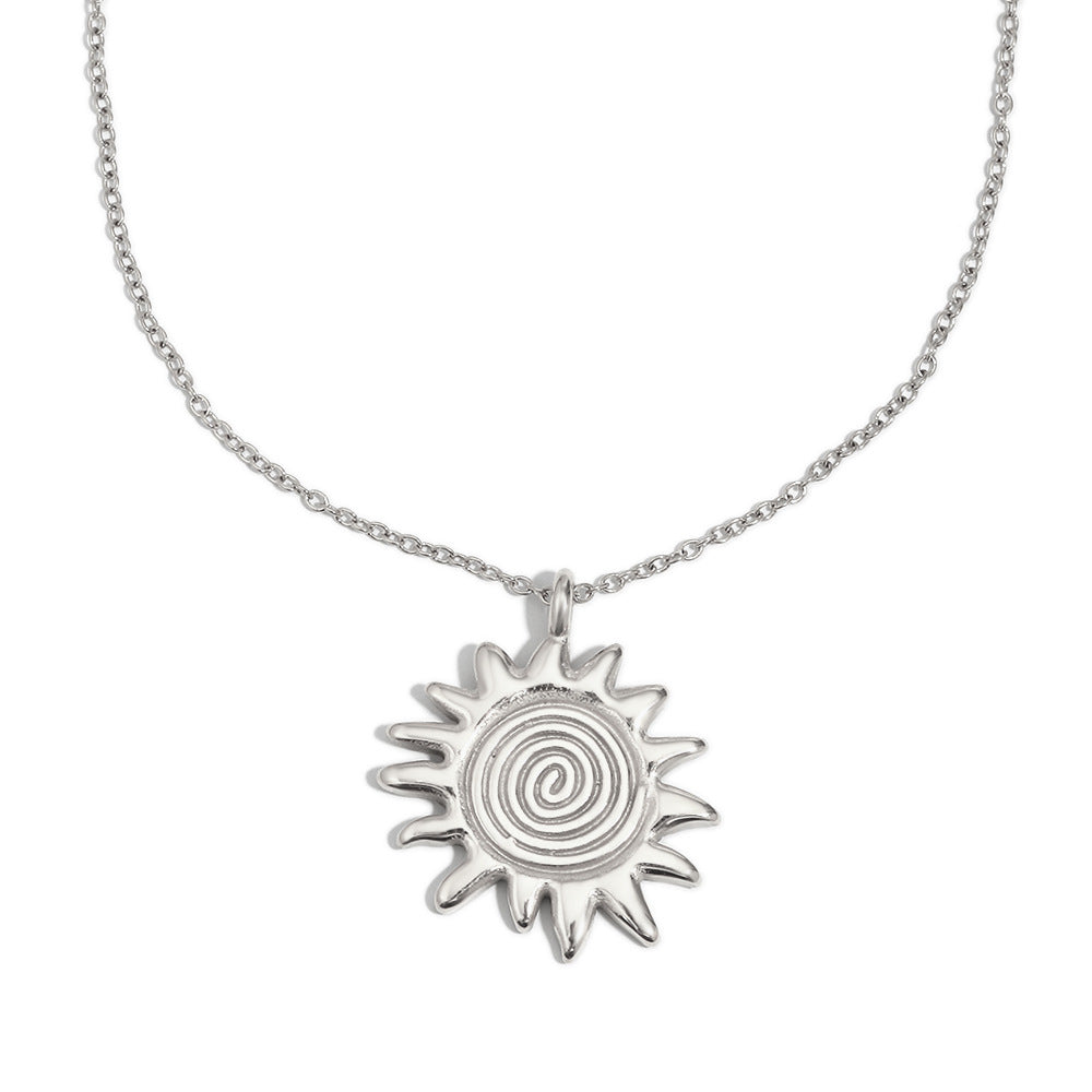 Collana con pendente minimalista a forma di sole in acciaio inossidabile placcato oro 18 carati da donna
