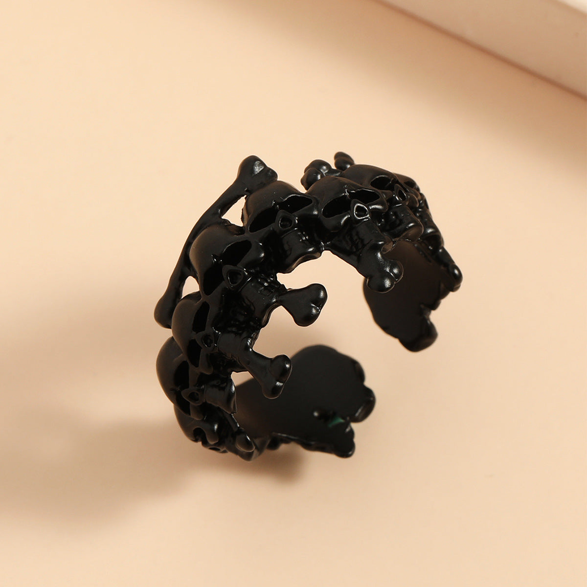 Gothic Punk Skull-Shaped Alloy Ring with Electroplated Finish for Unisex Streetwear Fashion