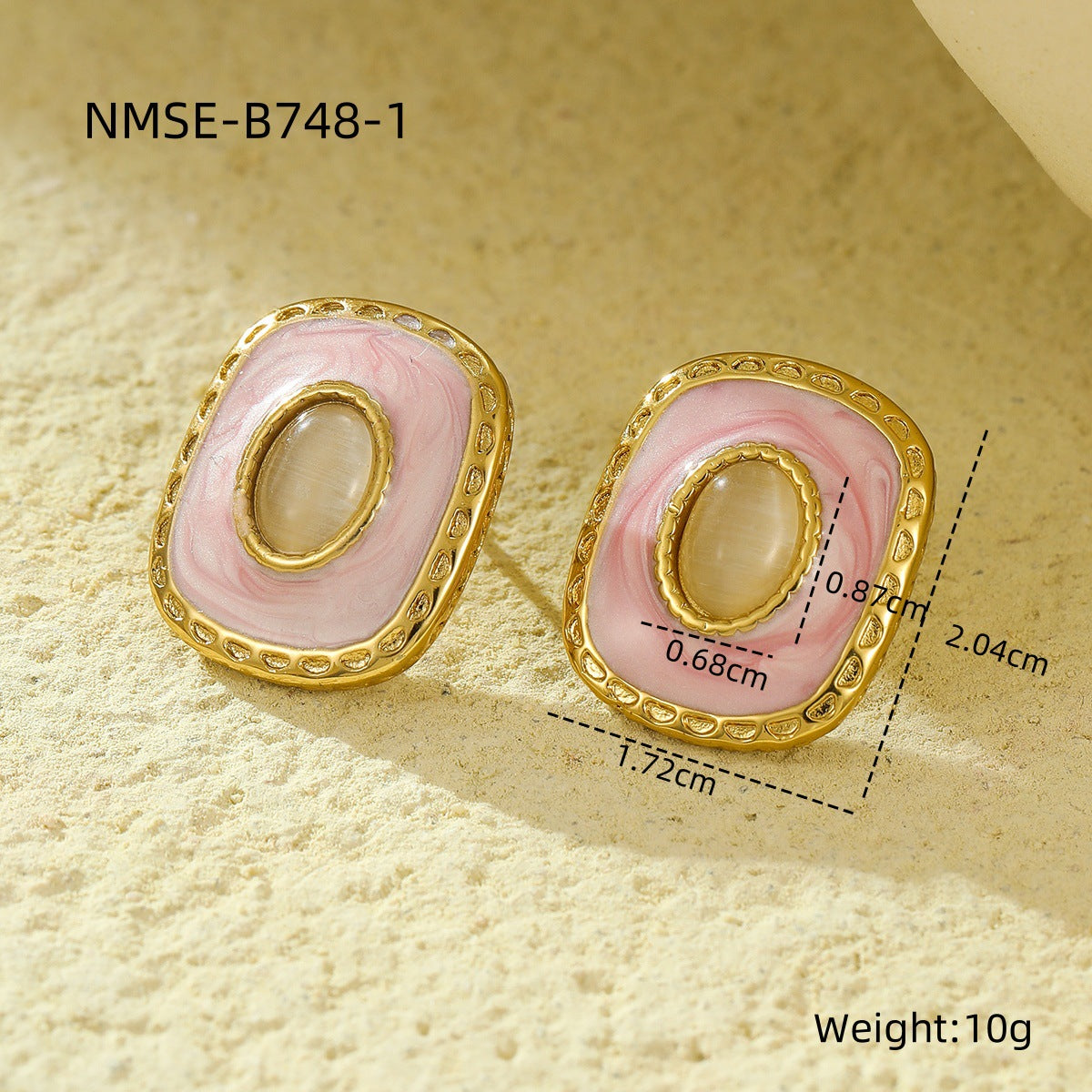 Pendientes cuadrados de acero de titanio estilo vintage para mujer con incrustaciones de esmalte y detalles de piedras naturales
