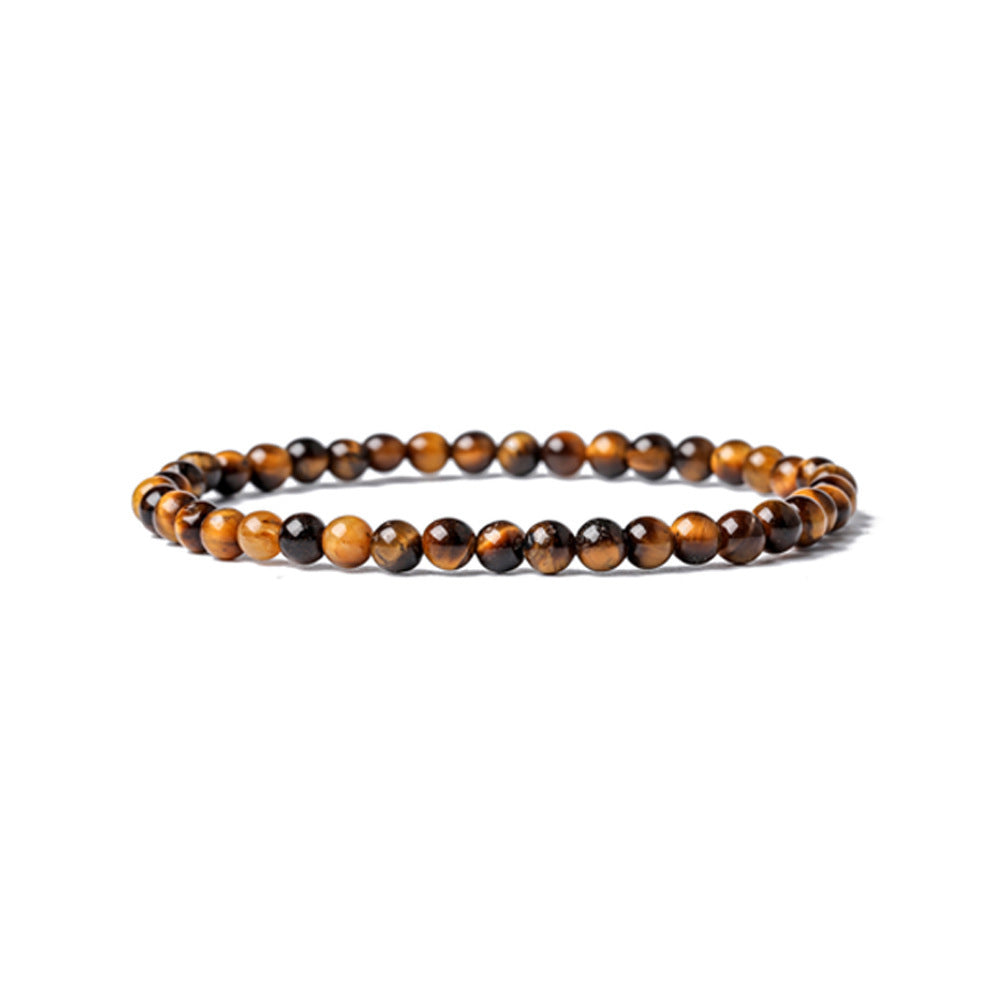 4mm Natural Stone Beaded Bracelet Tiger Eye Red Agate Black Matte Volcanic Rock Elastic Animal Charm