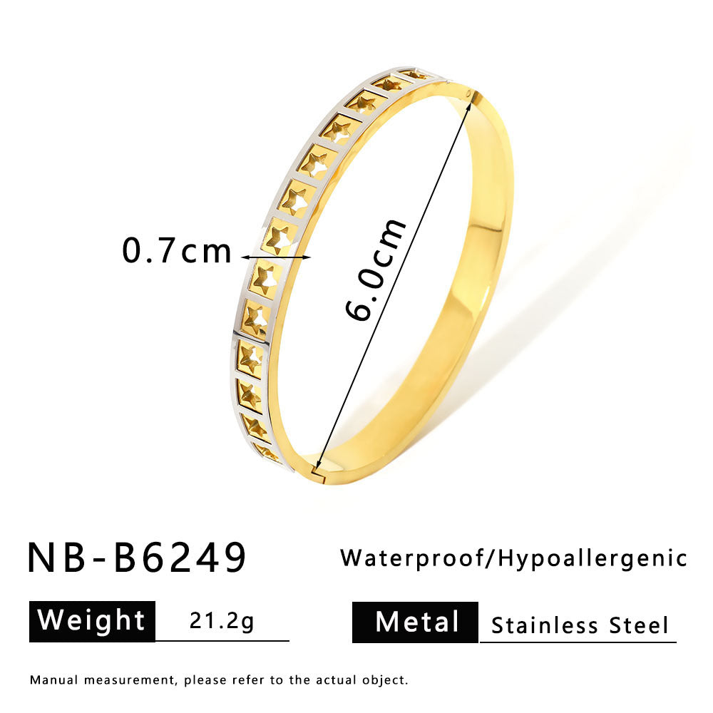 Ins Style Floral Wave Star Heart Stainless Steel Bracelet for Women with 18K Vacuum Plating