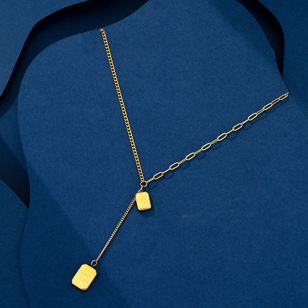Elegante Collana con Ciondolo Geometrico in Acciaio al Titanio da Donna, Finitura Placcata, Catena Cubana, Gioielli di Moda Minimalisti
