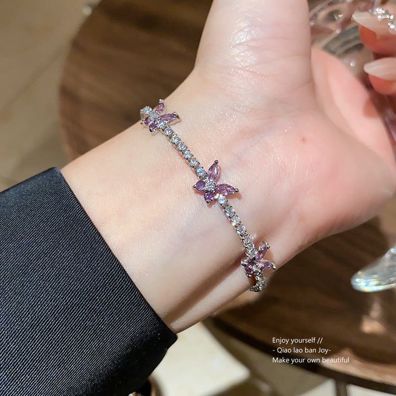 Minimalist Sweet Square Butterfly Brass Bracelet with Cubic Zirconia Inlay for Women