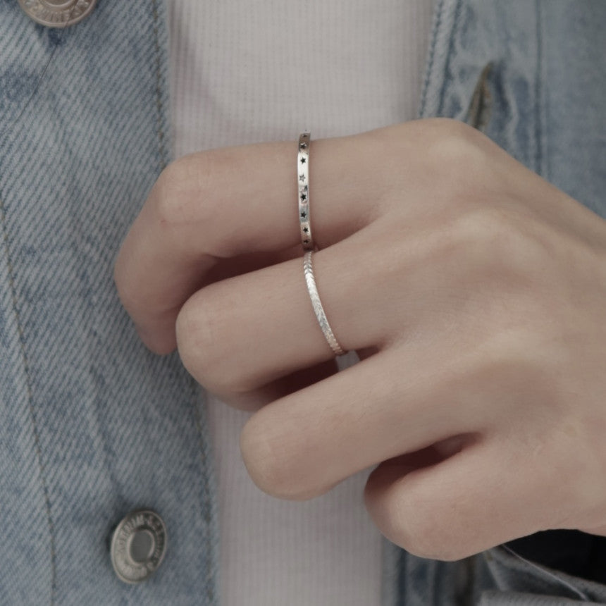 Anillo minimalista de plata de ley 925 con estrella, acabado vintage, abierto y ajustable, joyería para mujer