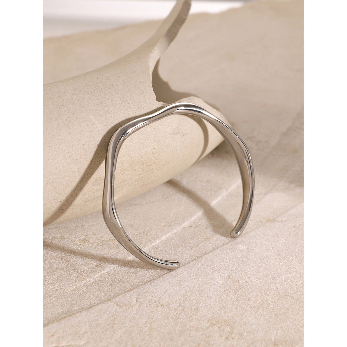 18K Gold Plated Stainless Steel Wavy Open Cuff Bracelet