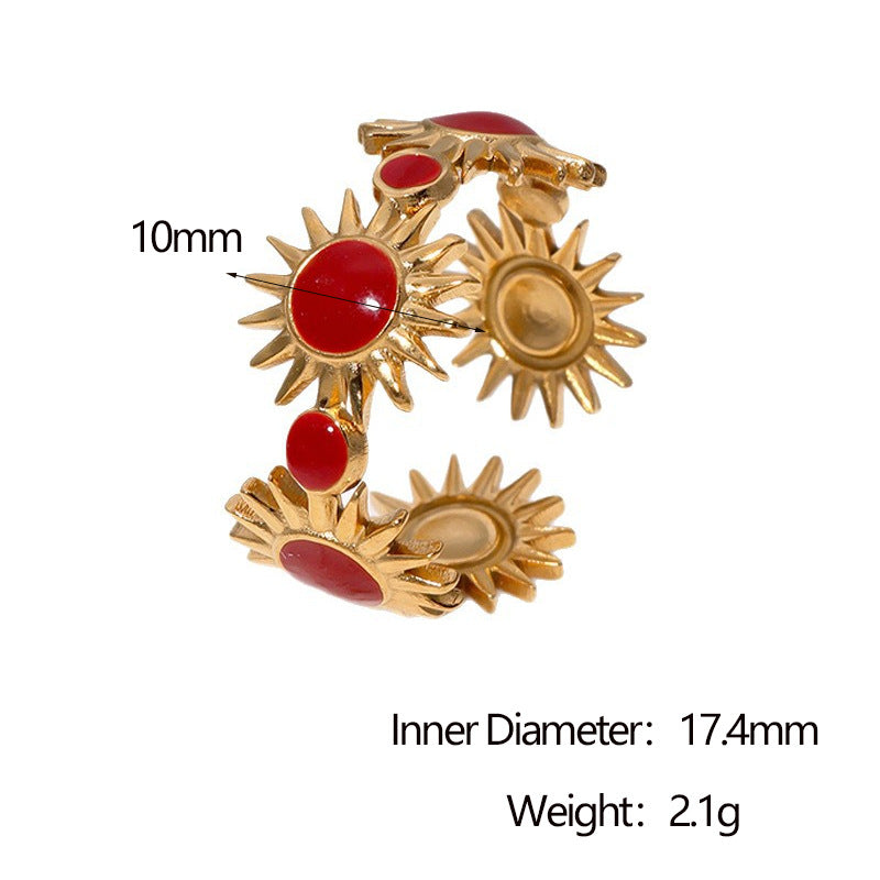 Anello Aperto Geometrico Minimalista in Acciaio Inox con Placcatura in Oro 18K da Donna, Accessorio di Moda Ispirato al Sole