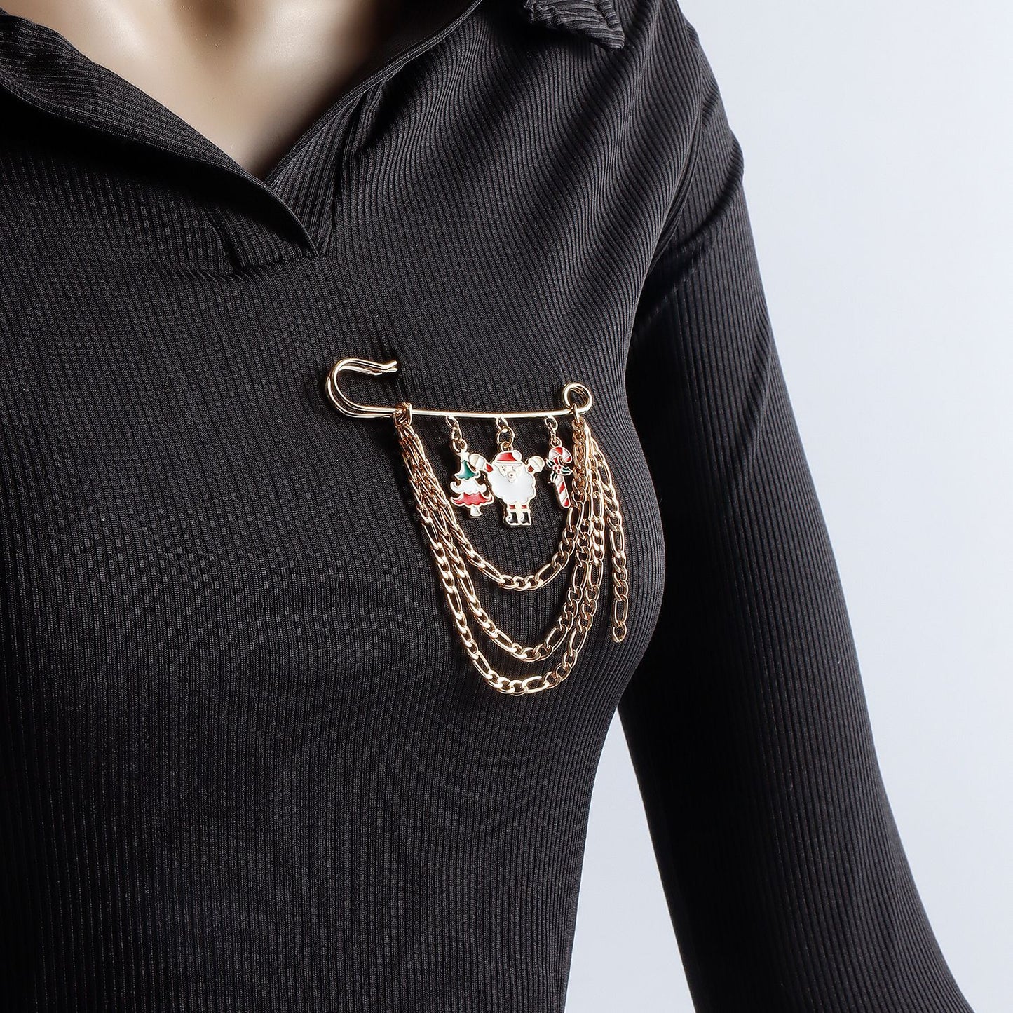 Spilla a tema natalizio con renne, pupazzo di neve, campana e forme geometriche, in lega, da donna