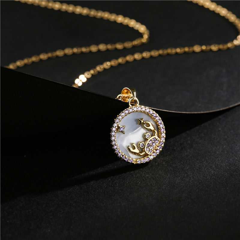 Minimalist Geometric Pendant Necklace with Gold-Plated Copper Base and Micro-Paved Colored Zirconia