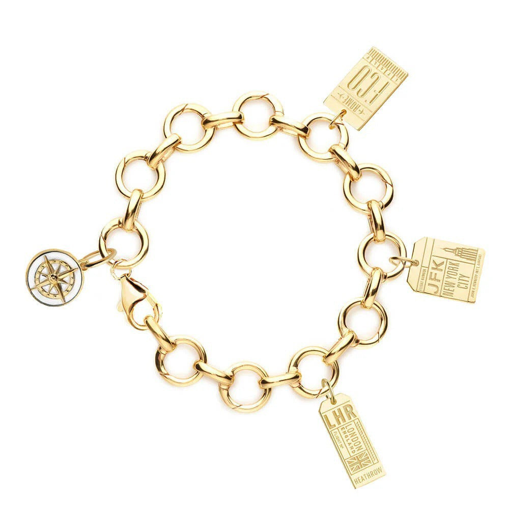 Elegant 18K Gold Plated Stainless Steel Rectangle Charm Bar