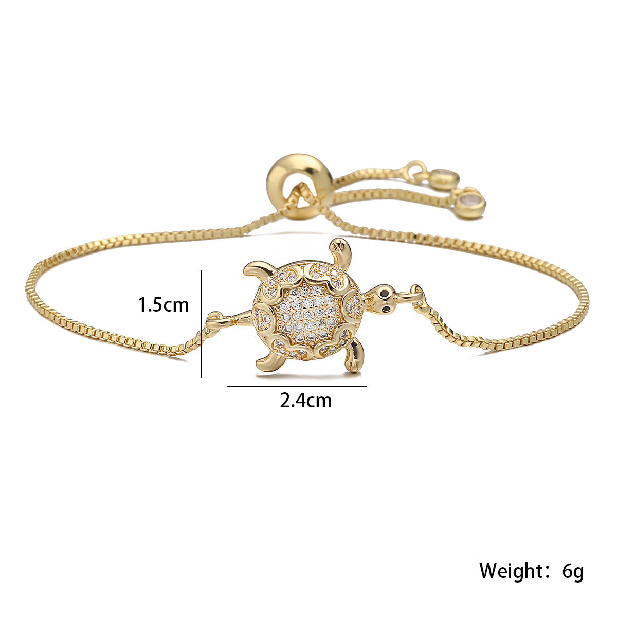 18K Gold Plated Brass Cubic Zirconia Turtle Bracelet for Women