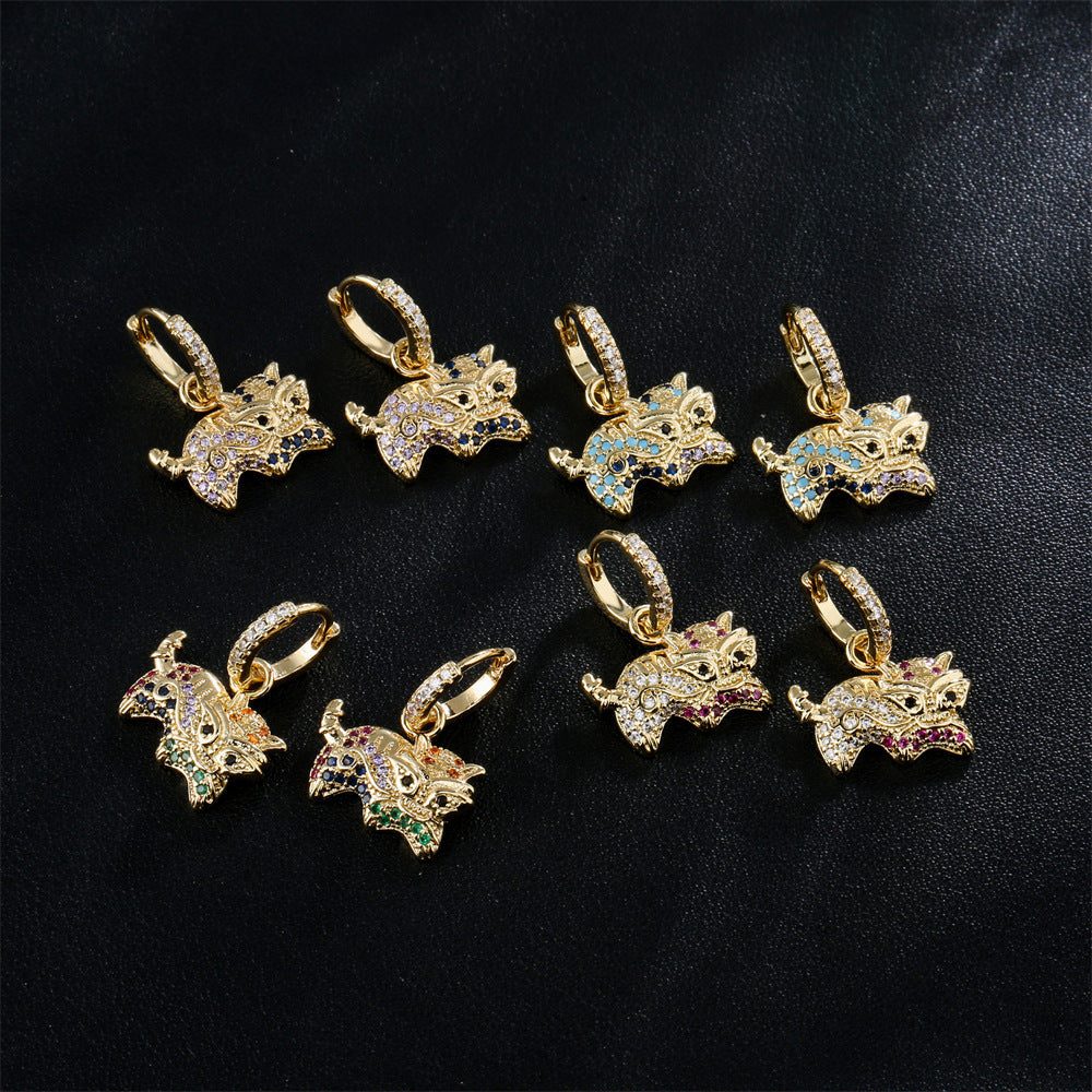 Orecchini da donna geometrici minimalisti in rame con micro-pavé di zirconi e placcatura in oro 18K