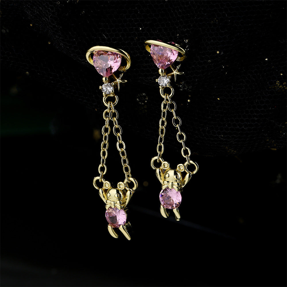 Cute Animal Geometric Brass Earrings Gold Plated with Cubic Zirconia for Women