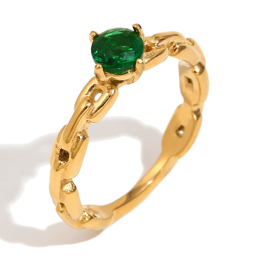 Anillo pequeño de acero inoxidable con diseño geométrico minimalista chapado en oro de 18 quilates para mujer