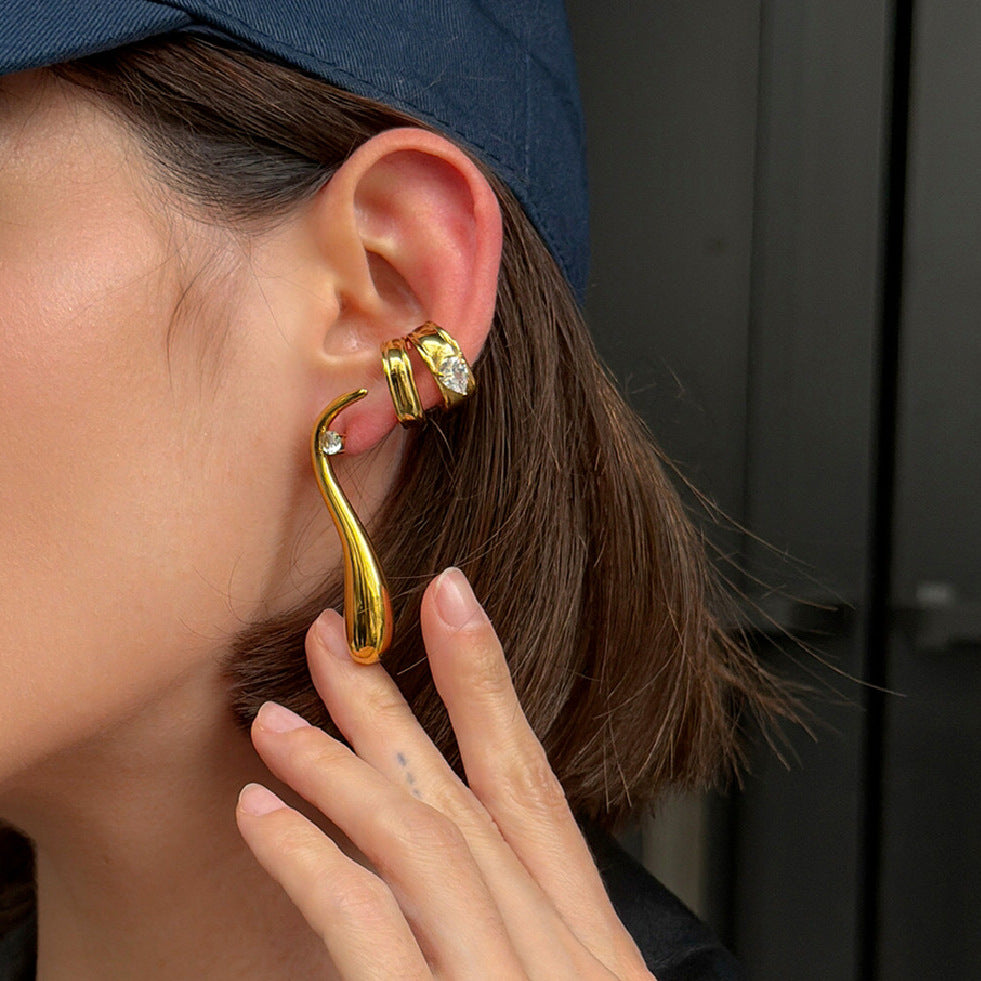 Luxury Elegant Teardrop Stainless Steel PVD 18K Gold Plated Rhinestone Hoop Earrings for Women