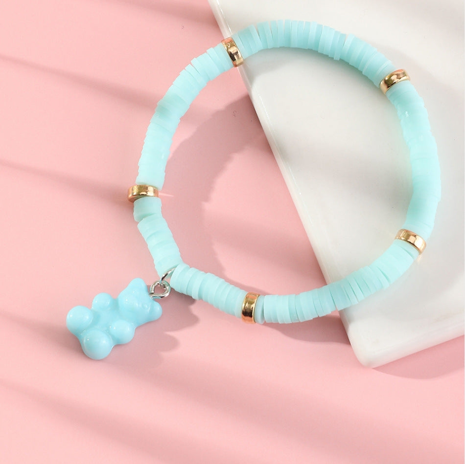Braccialetto con ciondolo a orsetto carino e minimalista per bambini, realizzato in resina plastica con design artigianale