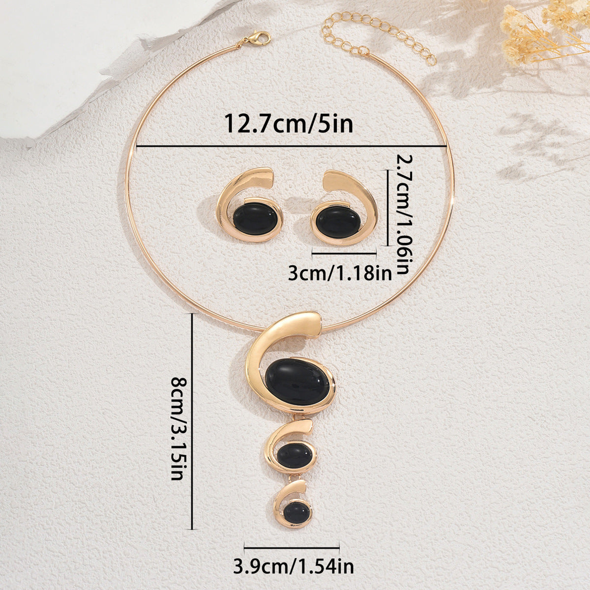 Set di collana e orecchini in rame stile geometrico con intarsio di pietre preziose da donna