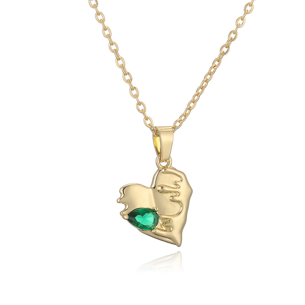 Collana pendente a cuore minimalista in rame placcato oro con intarsio di zircone verde da donna