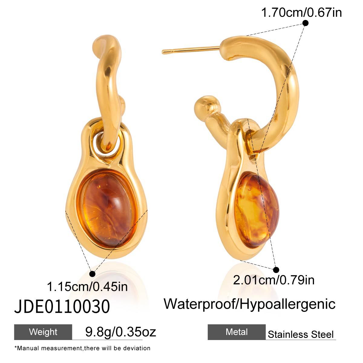 Minimalist Geometric Stainless Steel Plated Earrings with Amber and Resin Inlay for Women
