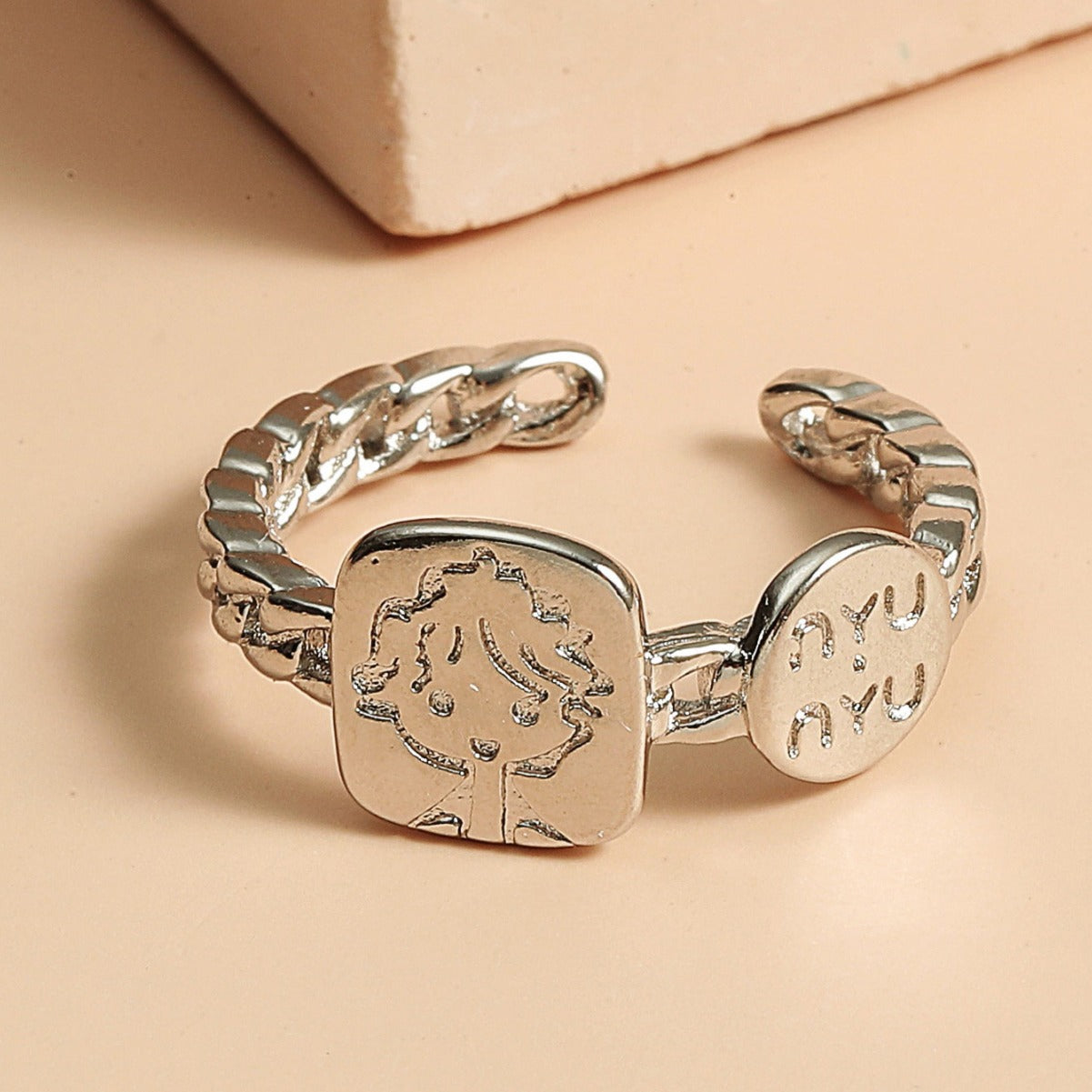 Anillo Abierto Ajustable Minimalista Dulce de Aleación con Acabado Galvanizado Diseño Geométrico en Forma de U para Mujer
